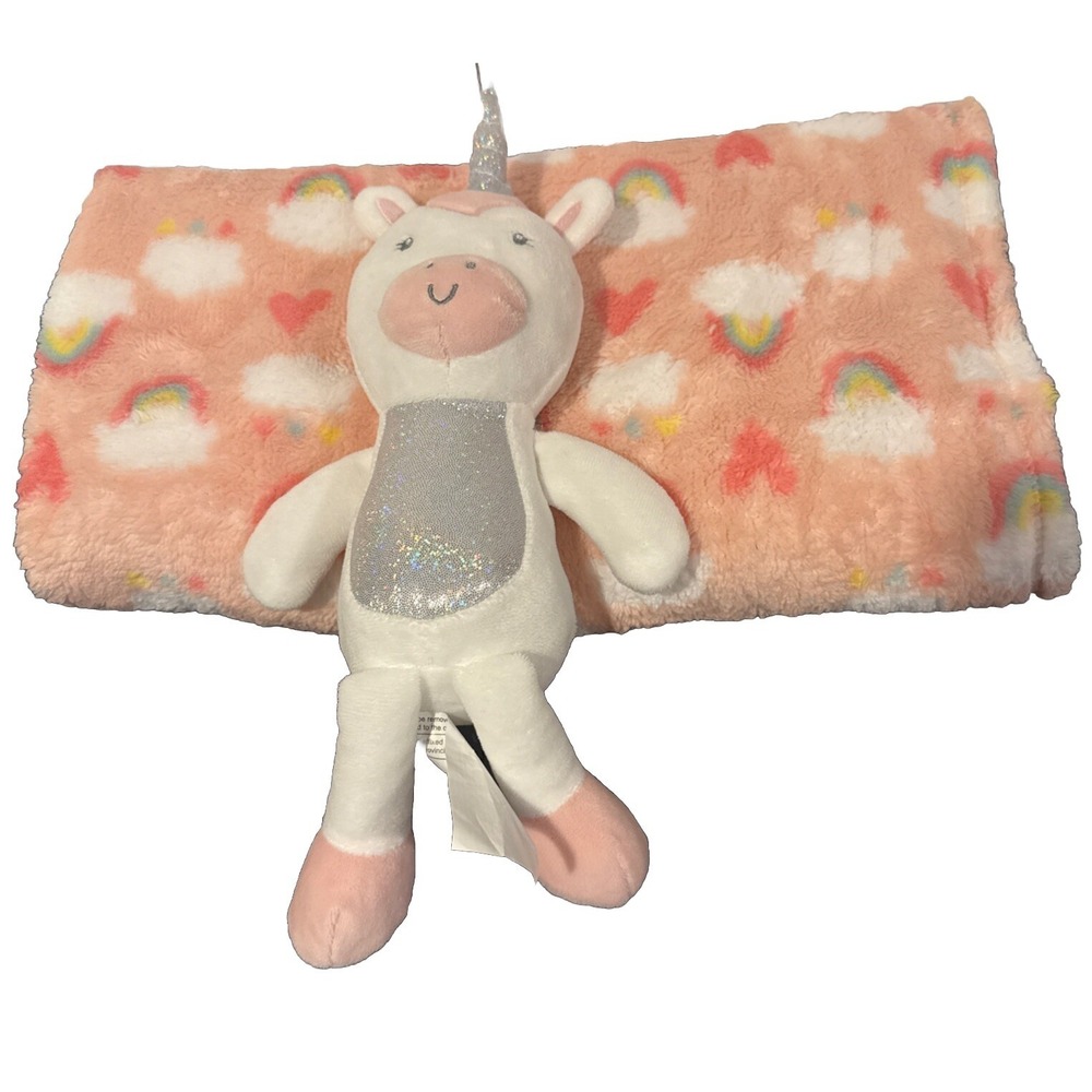 Baby Gear Infant Plush Unicorn Blanket 36"x30" & Unicorn Lovey Companion Toy New